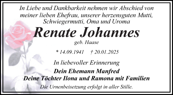 Traueranzeige von Renate Johannes von Trauerkombi Dessau
