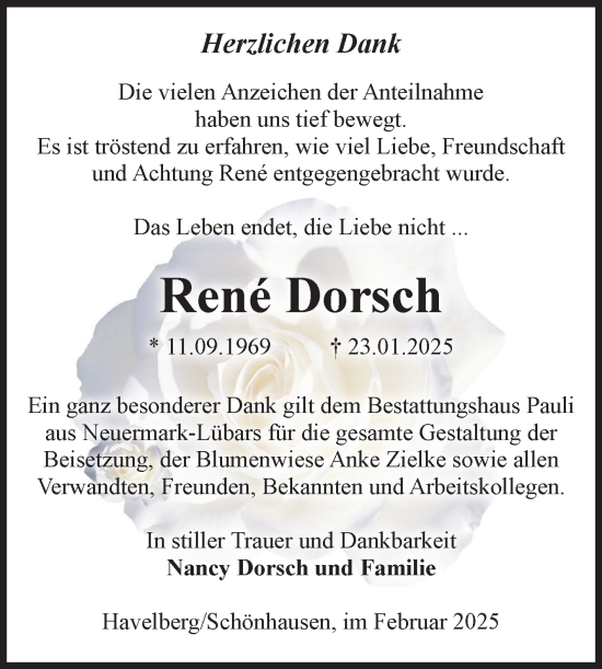 Traueranzeige von Rene Dorsch von Volksstimme Altmark Ost
