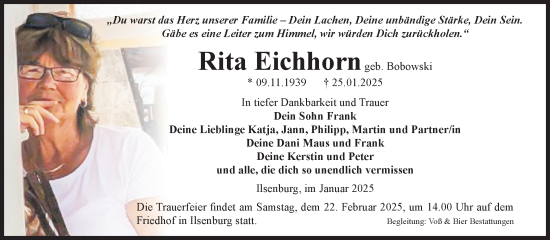 Traueranzeige von Rita Eichhorn von Volksstimme Wernigerode