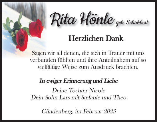 Traueranzeige von Rita Hönle von Volksstimme Haldensleben/Wolmirstedt
