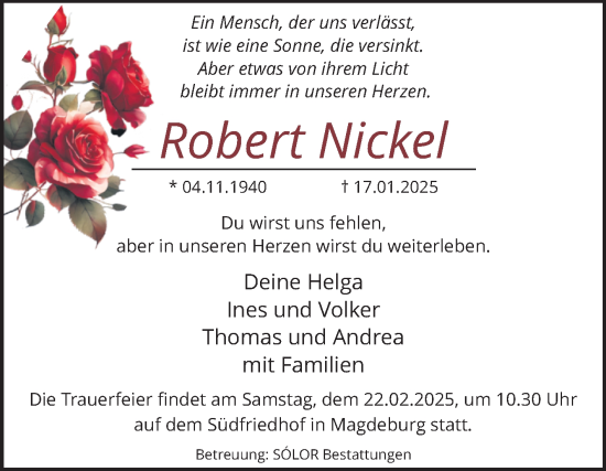 Traueranzeige von Robert Nickel von Volksstimme Magdeburg