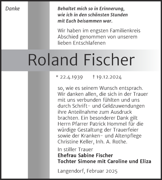 Traueranzeige von Roland Fischer von Trauerkombi Weißenfels