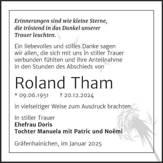 Traueranzeige von Roland Tham von Trauerkombi Wittenberg