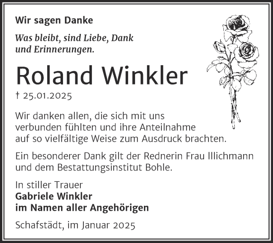 Traueranzeige von Roland Winkler von Trauerkombi Merseburg