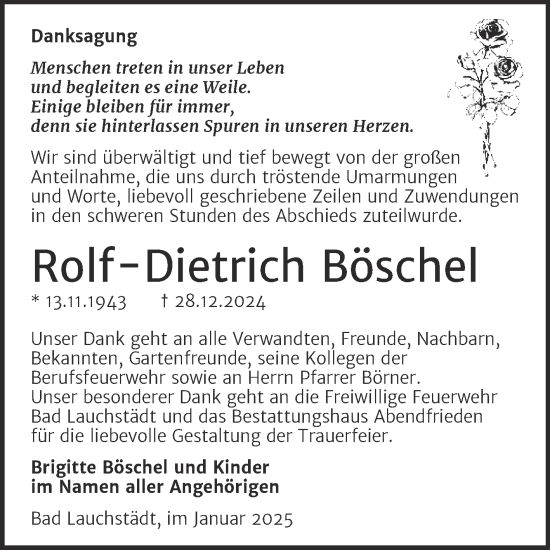 Traueranzeige von Rolf-Dietrich Böschel von Trauerkombi Merseburg