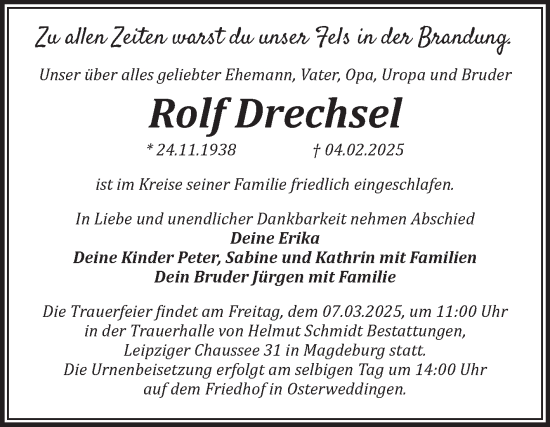 Traueranzeige von Rolf Drechsel von Volksstimme Oschersleben/Wanzleben