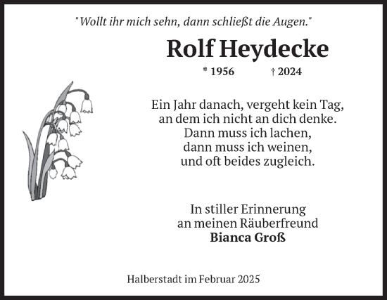 Traueranzeige von Rolf Heydecke von Volksstimme Halberstadt