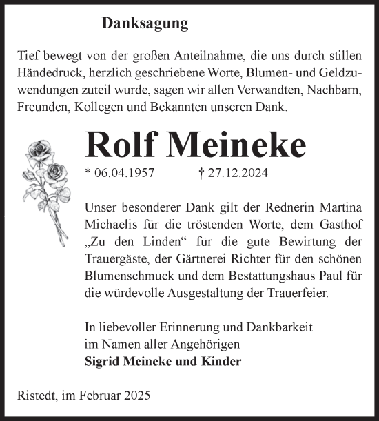 Traueranzeige von Rolf Meineke von Volksstimme Altmark West