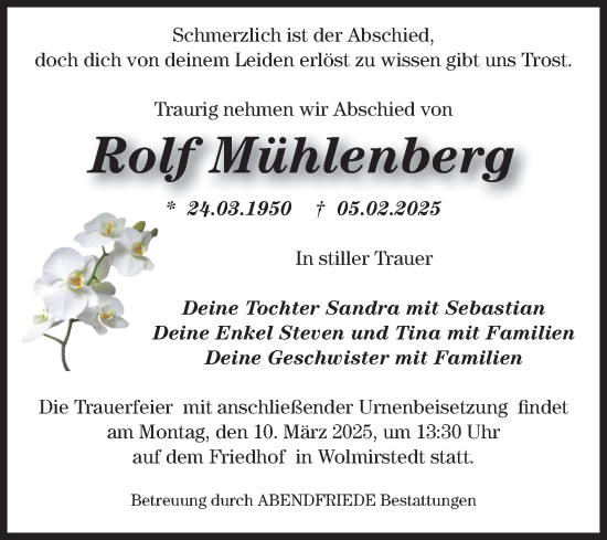 Traueranzeige von Rolf Mühlenberg von Volksstimme Haldensleben/Wolmirstedt