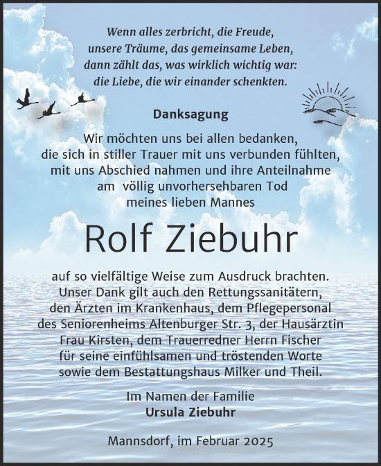 Traueranzeige von Rolf Ziebuhr von Trauerkombi Zeitz