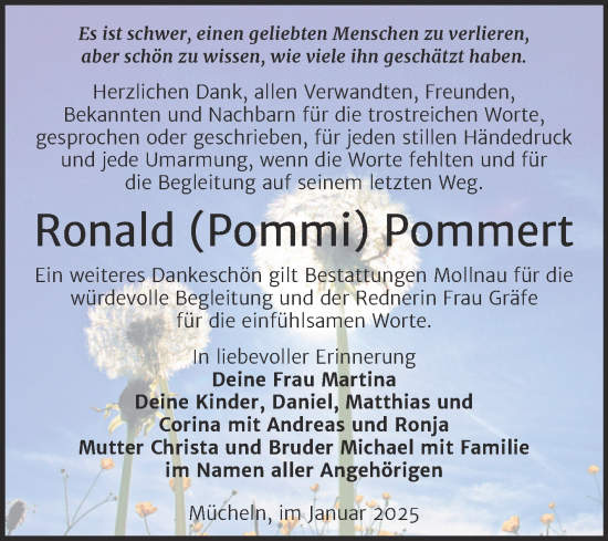 Traueranzeige von Ronald Pommert von Trauerkombi Merseburg