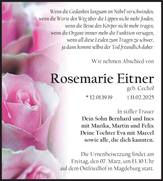 Traueranzeige von Rosemarie Eitner von Volksstimme Magdeburg