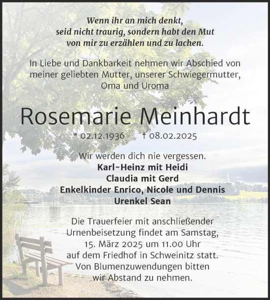 Traueranzeige von Rosemarie Meinhardt von Trauerkombi Wittenberg