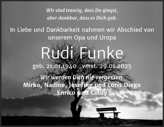 Traueranzeige von Rudi Funke von Mitteldeutsche Zeitung Weißenfels