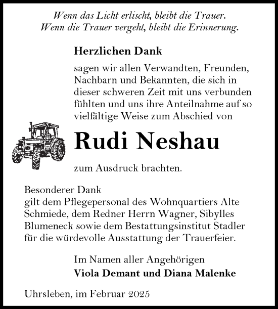 Traueranzeige von Rudi Neshau von Volksstimme Haldensleben/Wolmirstedt