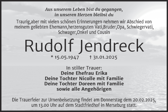 Traueranzeige von Rudolf Jendreck von Trauerkombi Merseburg