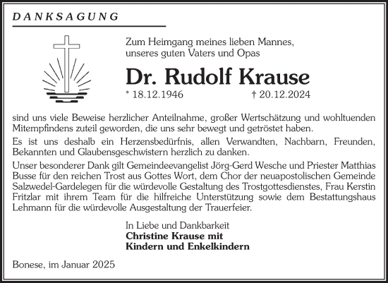Traueranzeige von Rudolf Krause von Volksstimme Altmark West