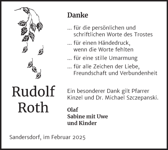 Traueranzeige von Rudolf Roth von Trauerkombi Bitterfeld