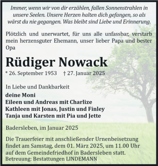 Traueranzeige von Rüdiger Nowack von Volksstimme Halberstadt