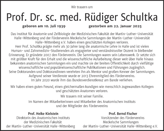 Traueranzeige von Rüdiger Schultka von Mitteldeutsche Zeitung Halle/Saalkreis