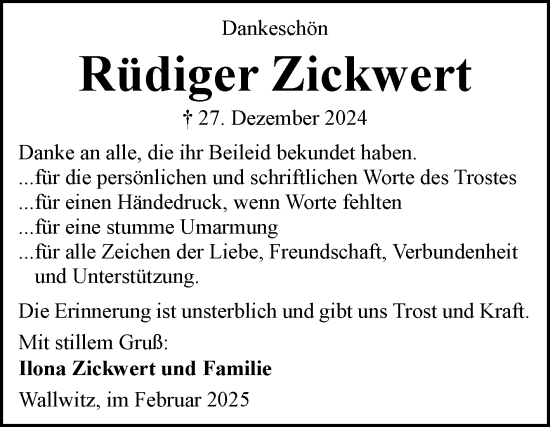 Traueranzeige von Rüdiger Zickwert von Mitteldeutsche Zeitung Halle/Saalkreis