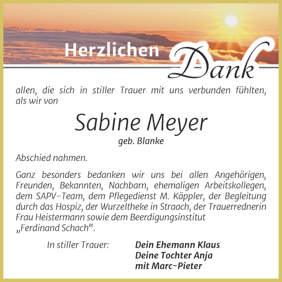 Traueranzeige von Sabine Meyer von Trauerkombi Wittenberg