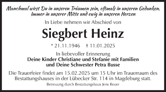 Traueranzeige von Siegbert Heinz von Volksstimme Magdeburg
