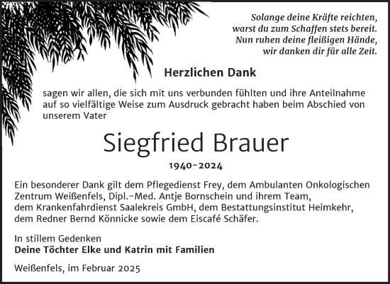 Traueranzeige von Siegfried Brauer von Trauerkombi Weißenfels