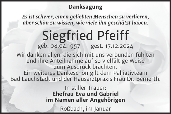Traueranzeige von Siegfried Pfeiff von Trauerkombi Merseburg