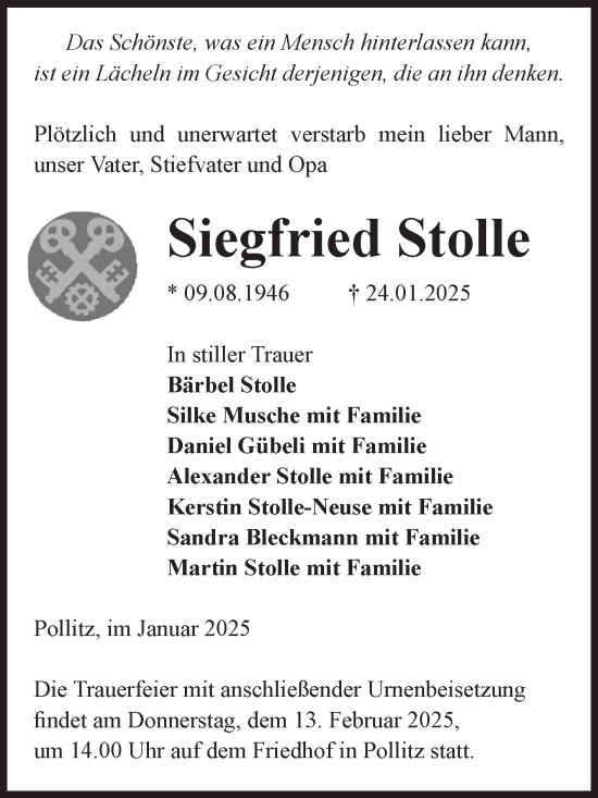 Traueranzeige von Siegfried Stolle von Volksstimme Altmark Ost