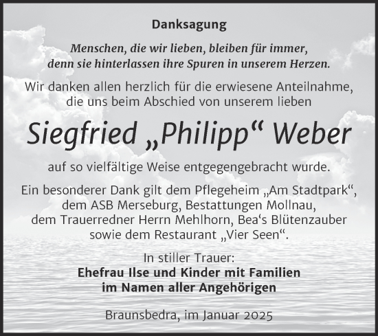 Traueranzeige von Siegfried Weber von Trauerkombi Merseburg