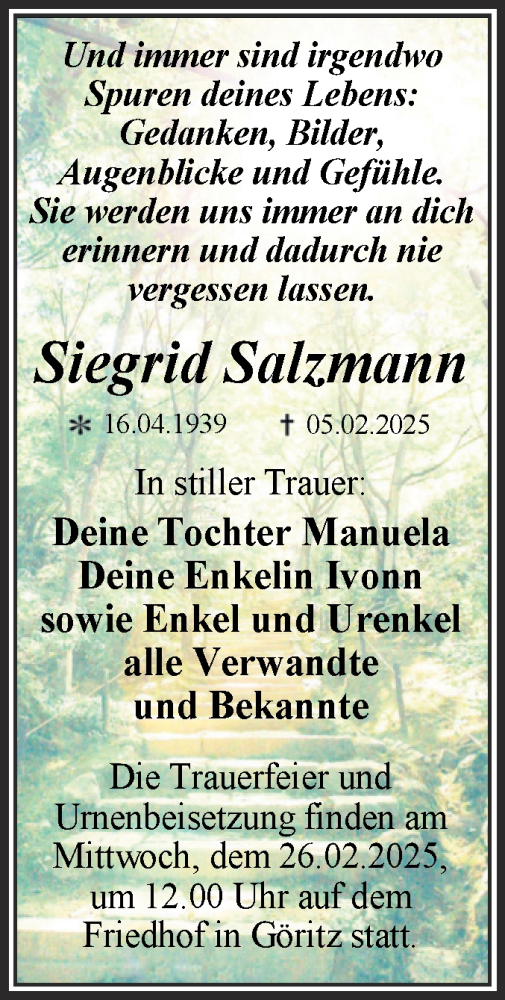 Traueranzeige von Siegried Salzmann von Trauerkombi Wittenberg