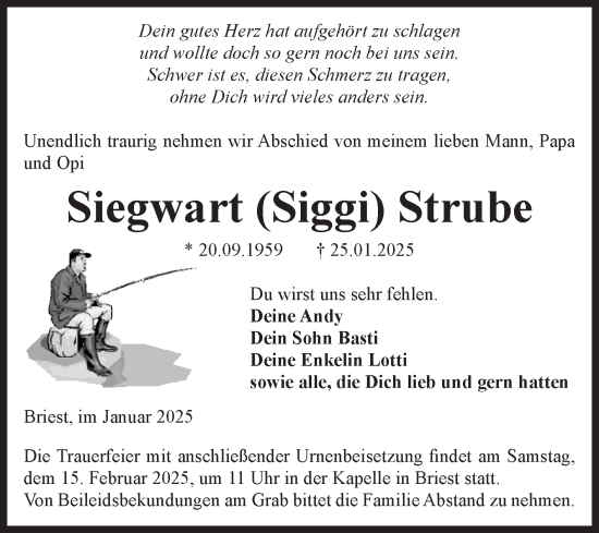 Traueranzeige von Siegwart Strube von Volksstimme Altmark Ost
