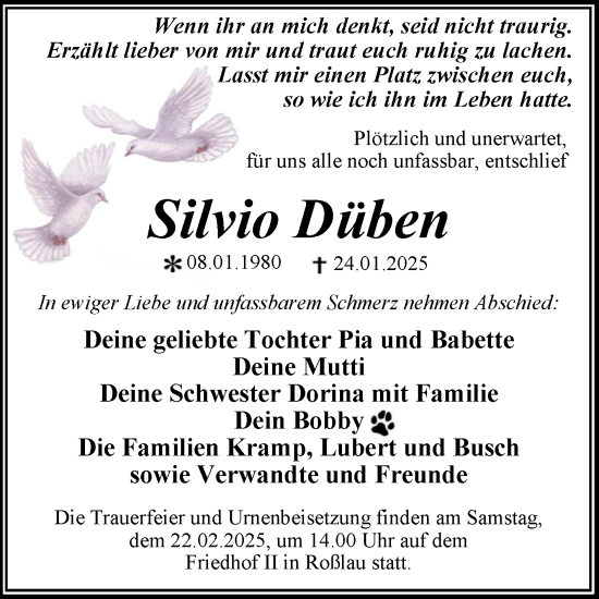 Traueranzeige von Silvio Düben von Trauerkombi Dessau