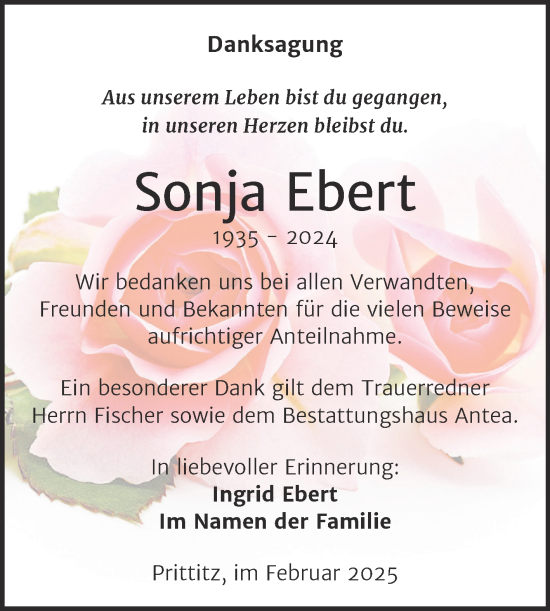 Traueranzeige von Sonja Ebert von Trauerkombi Weißenfels