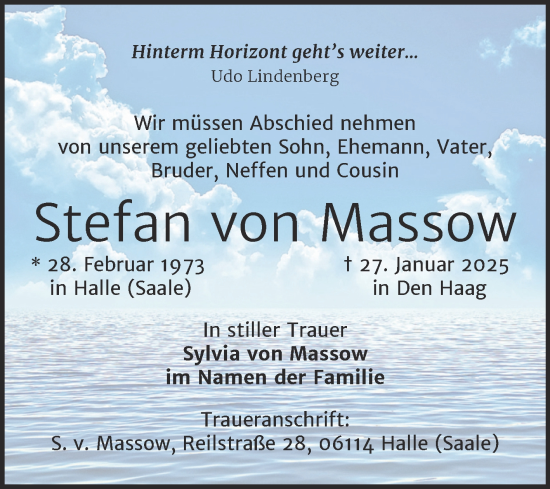 Traueranzeige von Stefan von Massow von Mitteldeutsche Zeitung Halle/Saalkreis