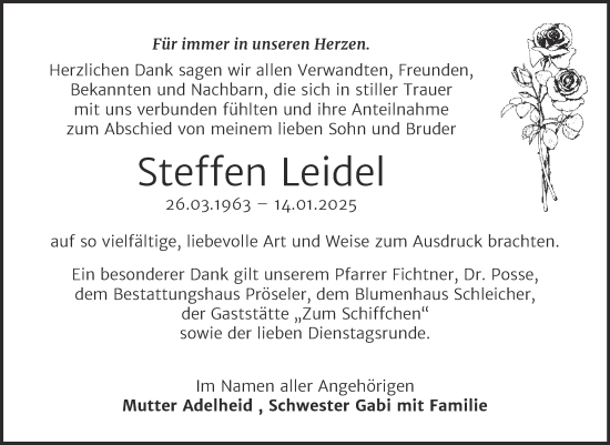 Traueranzeige von Steffen Leidel von Trauerkombi Bernburg