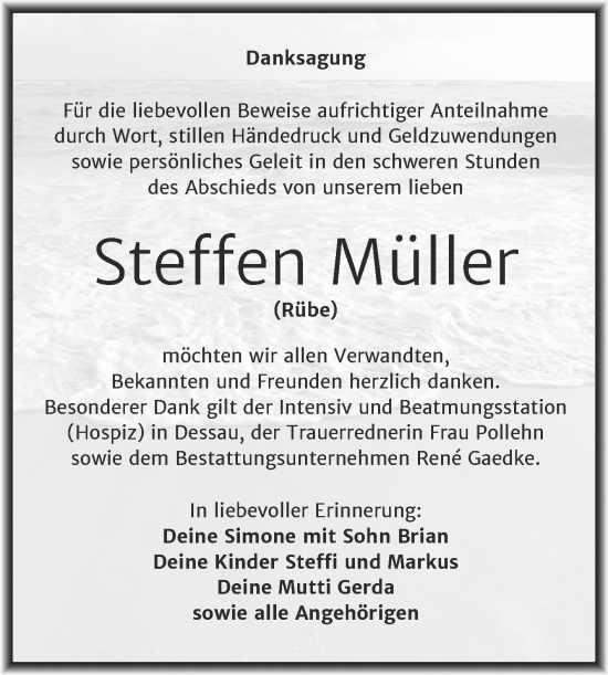 Traueranzeige von Steffen Müller von Trauerkombi Köthen