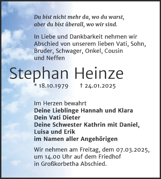 Traueranzeige von Stephan Heinze von Trauerkombi Weißenfels