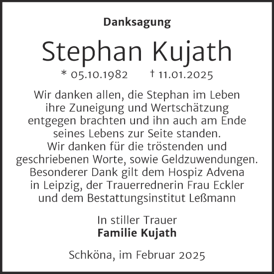 Traueranzeige von Stephan Kujath von Trauerkombi Wittenberg