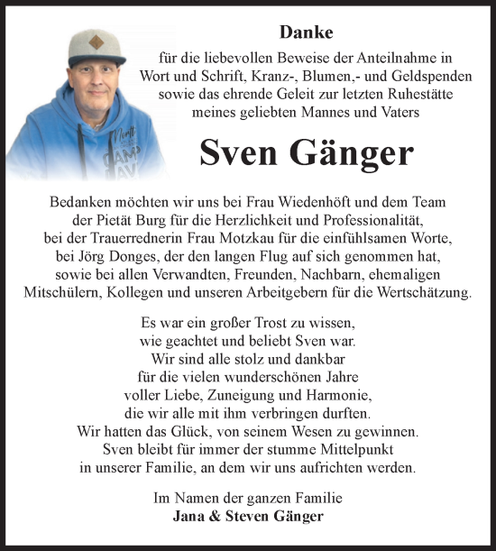 Traueranzeige von Sven Gänger von Volksstimme Burg/Genthin