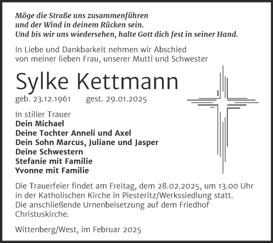 Traueranzeige von Sylke Kettmann von Trauerkombi Wittenberg