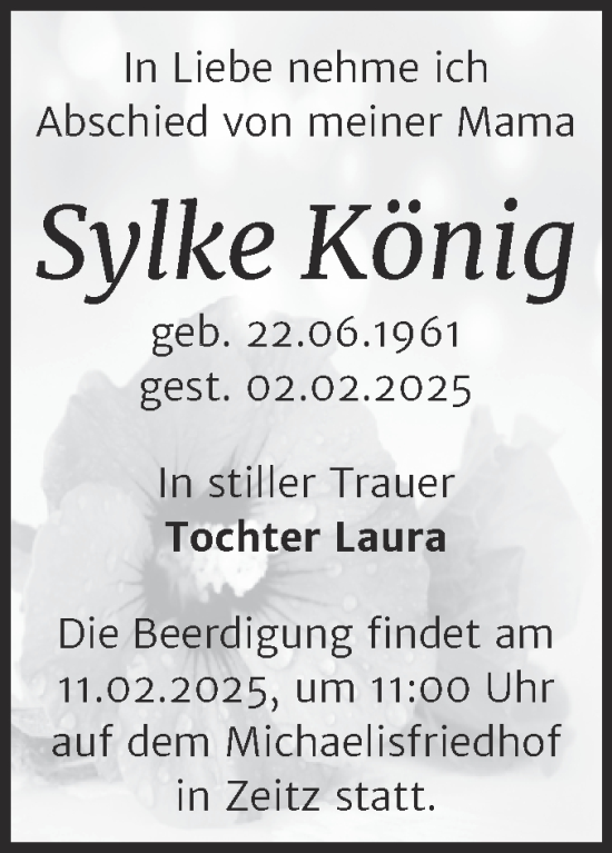 Traueranzeige von Sylke König von Trauerkombi Zeitz