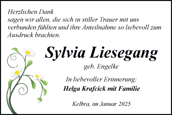 Traueranzeige von Sylvia Liesegang von Trauerkombi Sangerhausen