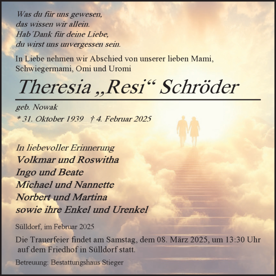 Traueranzeige von Theresia Schröder von Volksstimme Oschersleben/Wanzleben