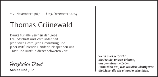Traueranzeige von Thomas Grünewald von Trauerkombi Zeitz