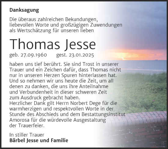Traueranzeige von Thomas Jesse von Trauerkombi Wittenberg