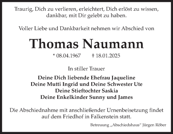Traueranzeige von Thomas Naumann von Volksstimme Magdeburg