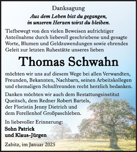 Traueranzeige von Thomas Schwahn von Trauerkombi Köthen