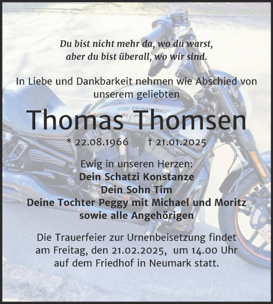 Traueranzeige von Thomas Thomsen von Trauerkombi Merseburg